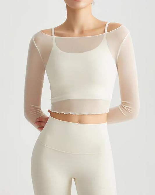 Mesh cropped tops set