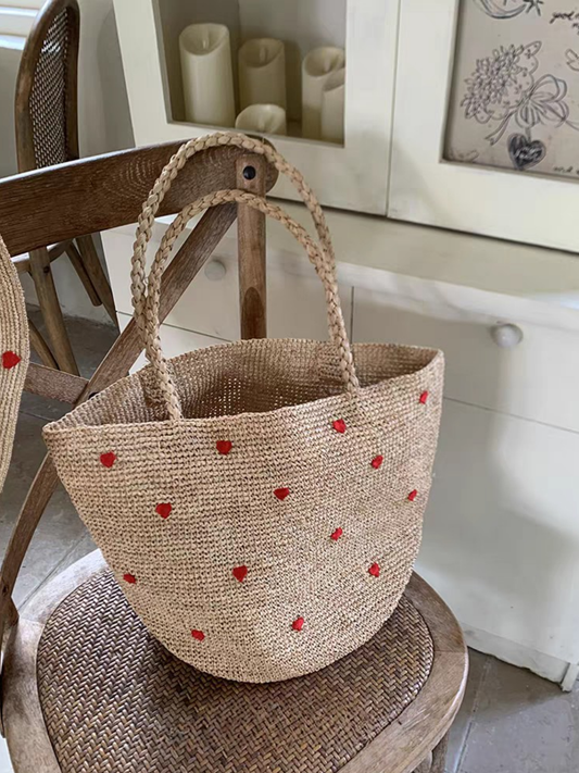 Heart Raffia Bag