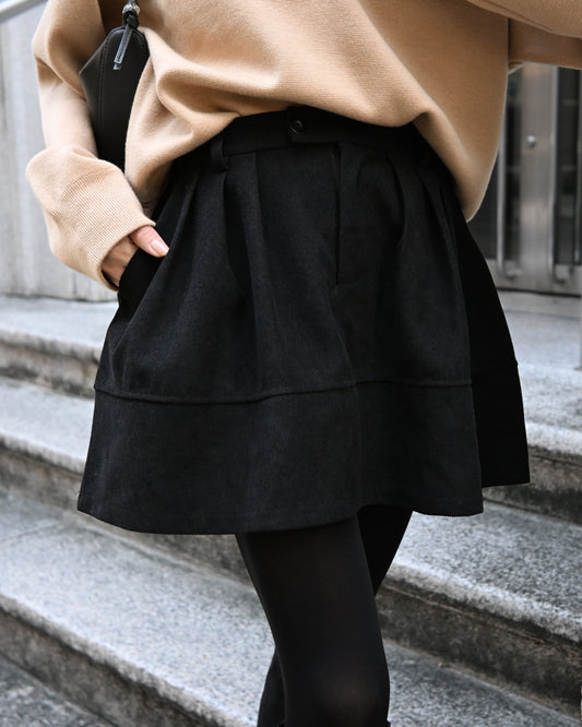 Corduroy Tuck Flare Mini Skirt