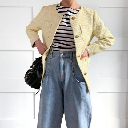 Round collar tweed jacket