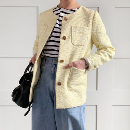 Round collar tweed jacket