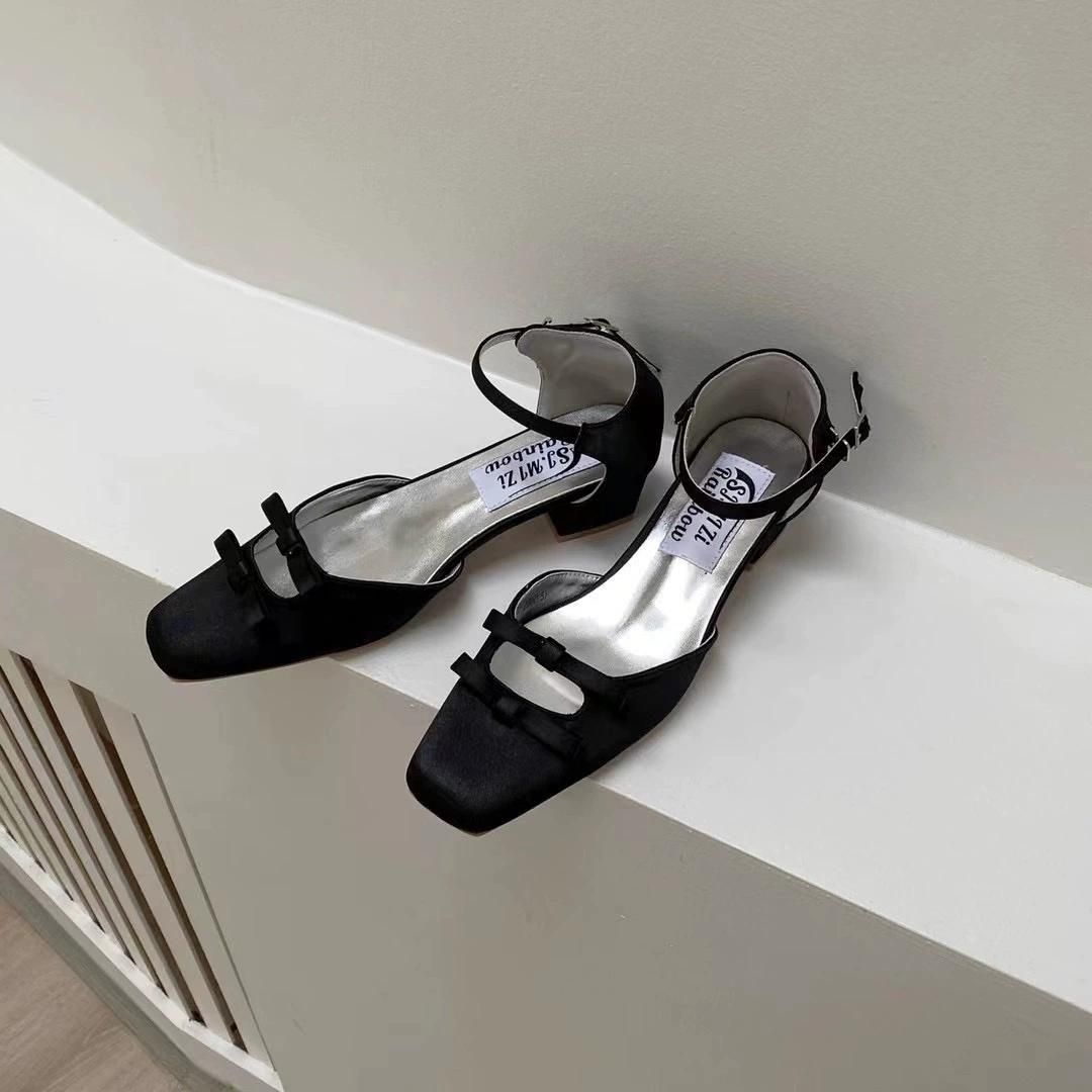 即納【40%OFF】Bow ankle strap shoes / Black 24.5cm