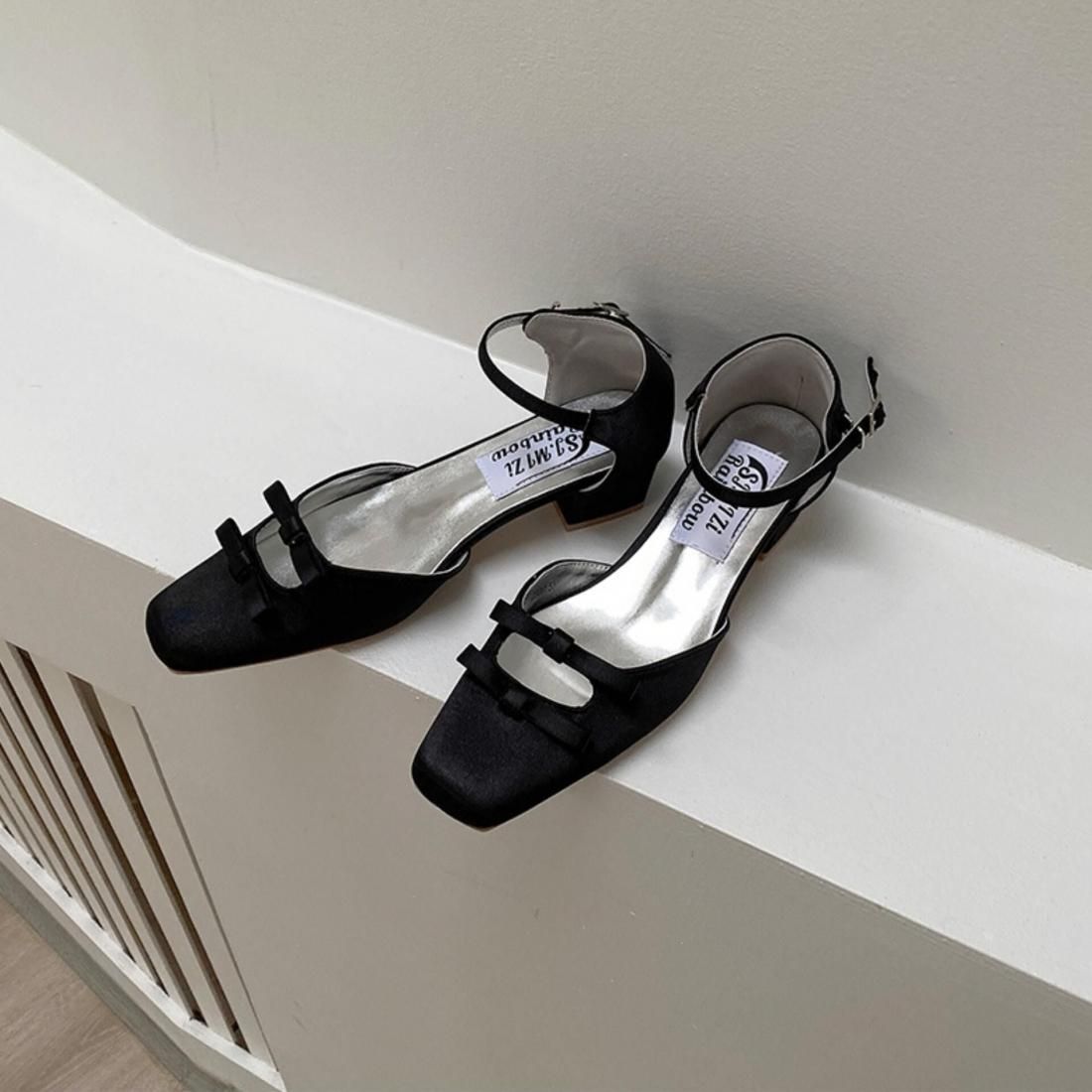 即納【40%OFF】Bow ankle strap shoes / Black 24.5cm