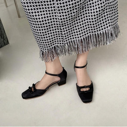 即納【40%OFF】Bow ankle strap shoes / Black 24.5cm
