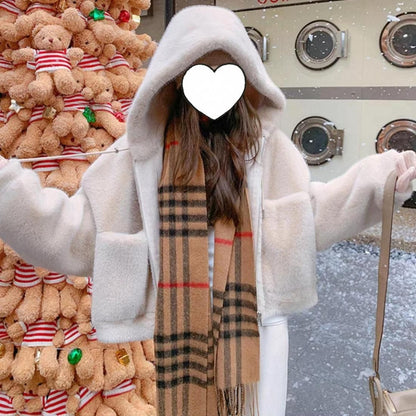 Hoodie fur short coat