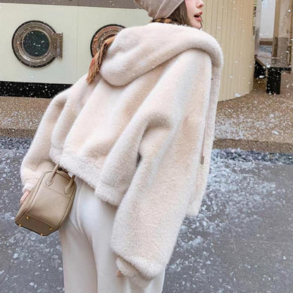 Hoodie fur short coat