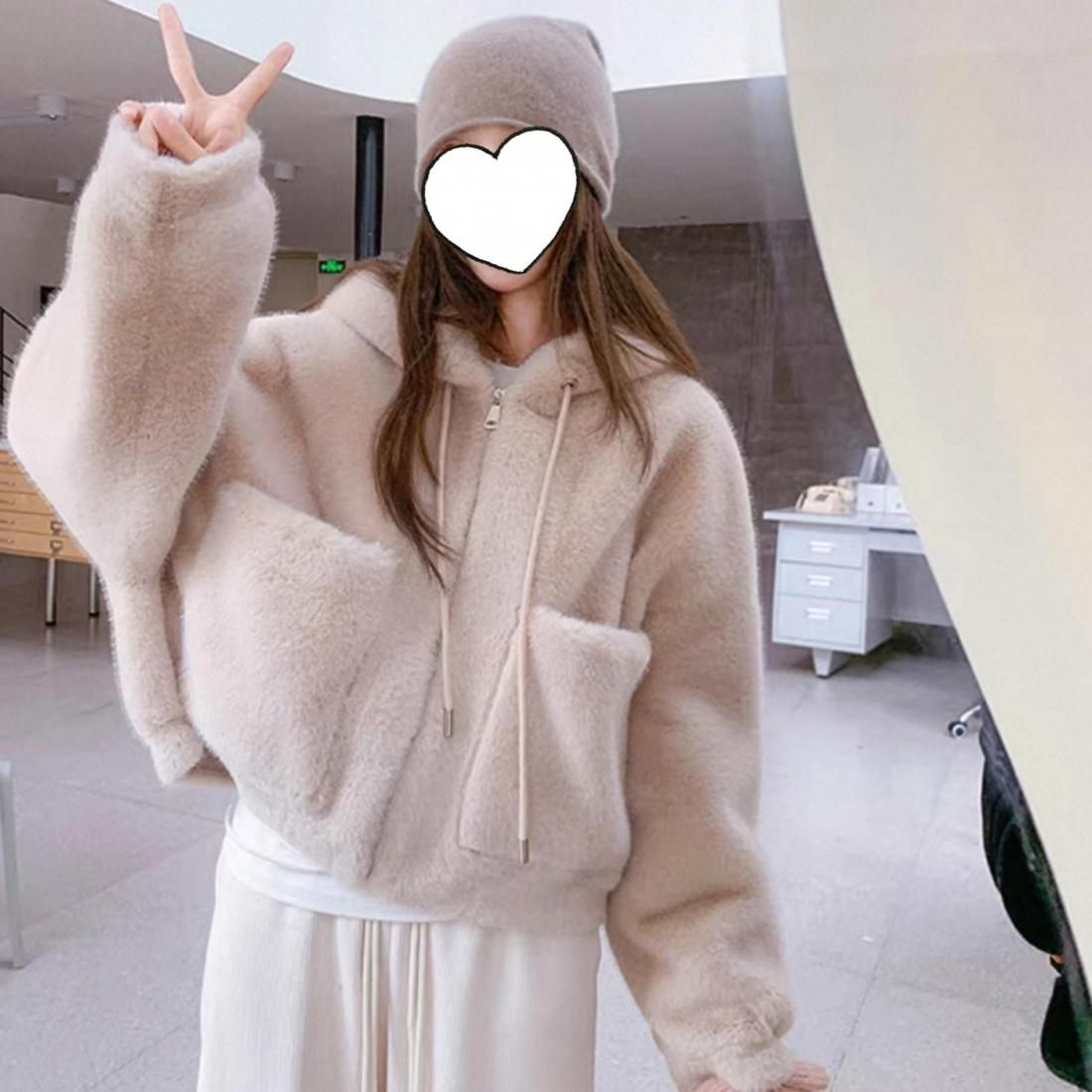Hoodie fur short coat