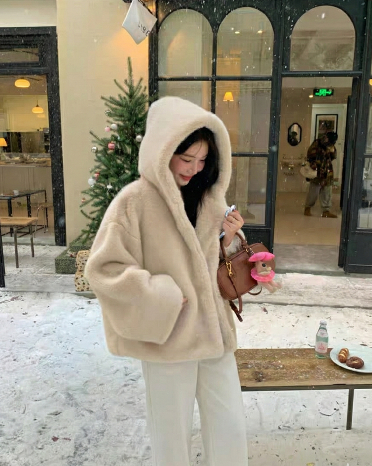 Elegant Hooded Fur Coat