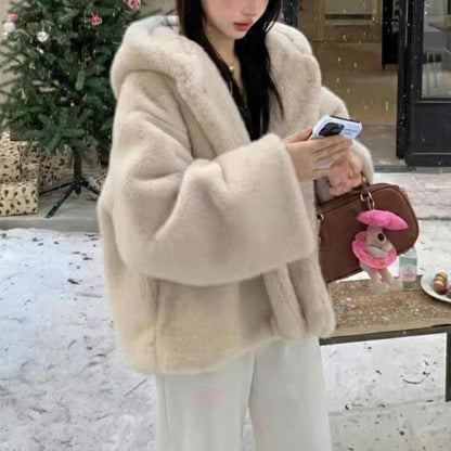 Elegant Hooded Fur Coat