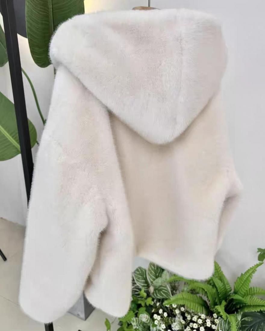 Elegant Hooded Fur Coat