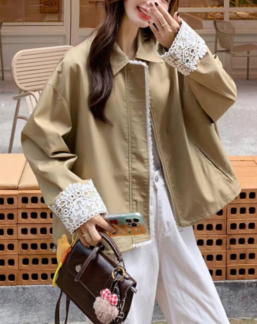 Lace trim blouson