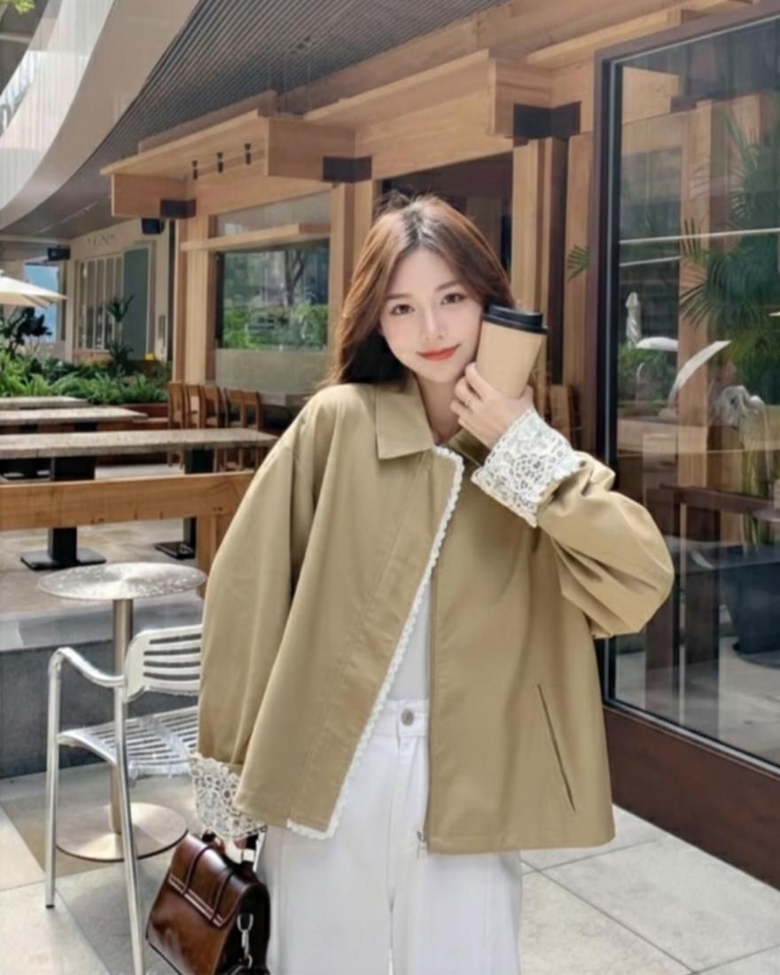 Lace trim blouson