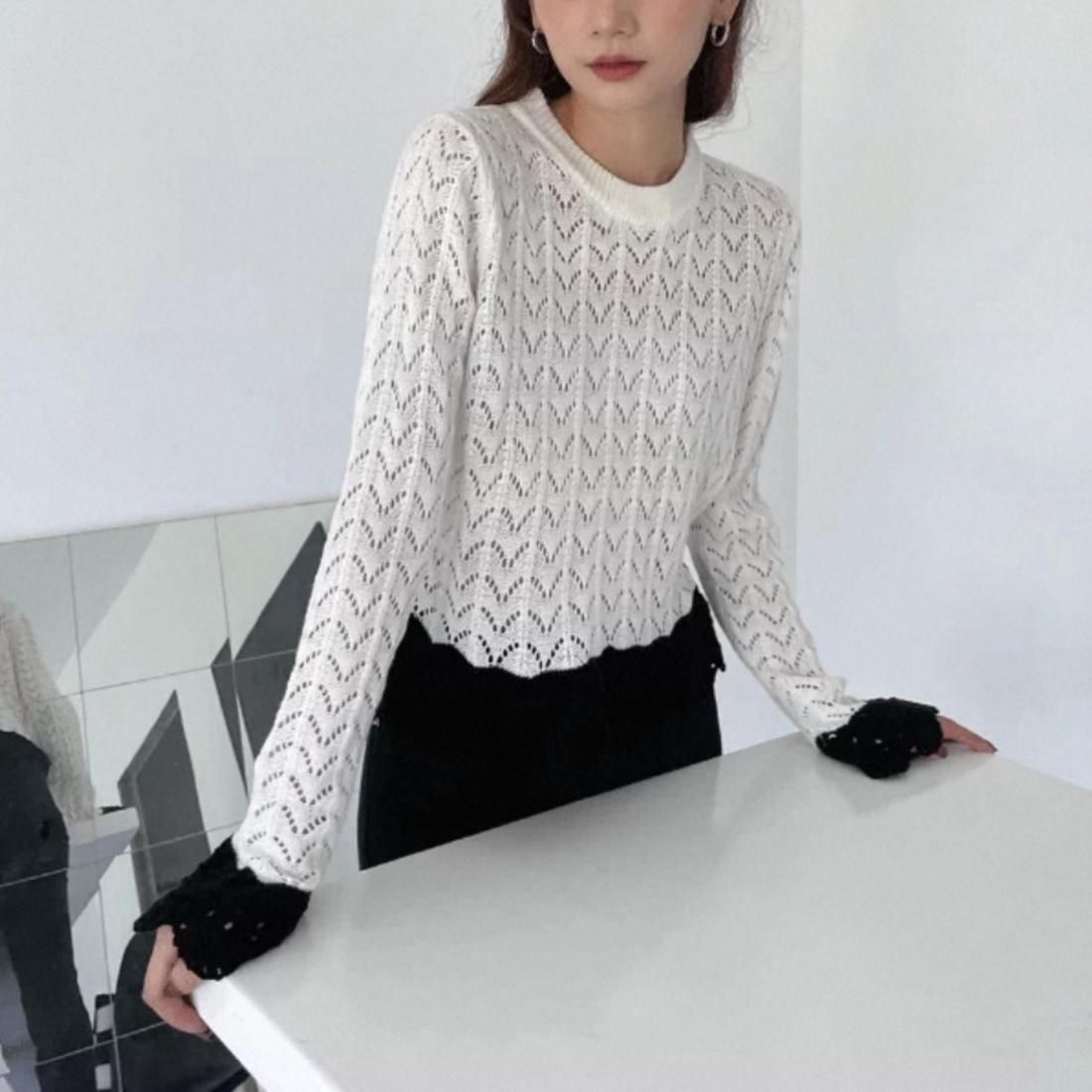 即納☆Scallop lace knit