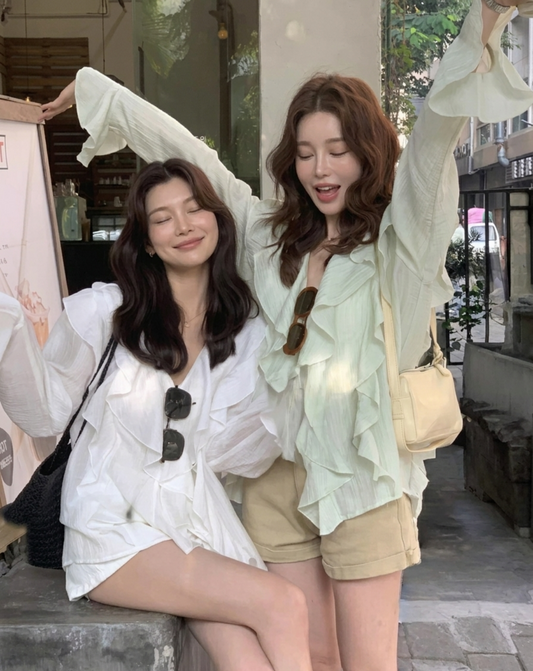 一部即納☆Airy frill chiffon blouse