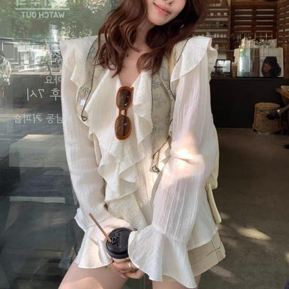 Airy frill chiffon blouse
