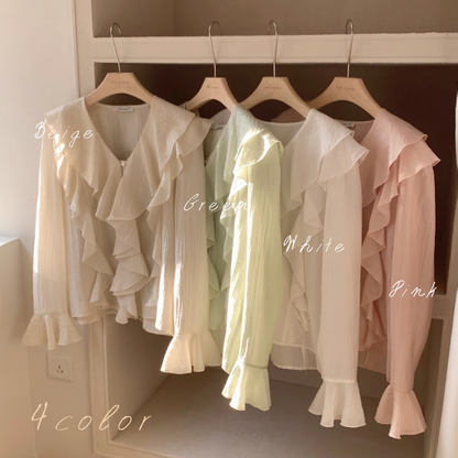 一部即納☆Airy frill chiffon blouse