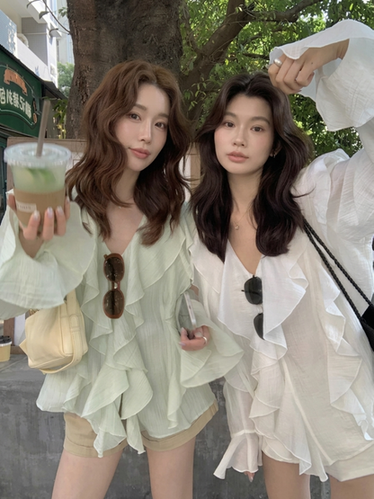 一部即納☆Airy frill chiffon blouse