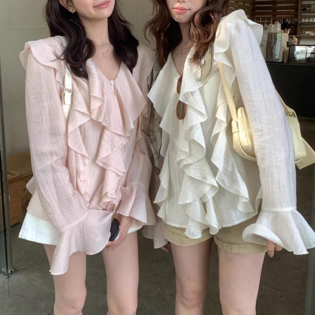 一部即納☆Airy frill chiffon blouse