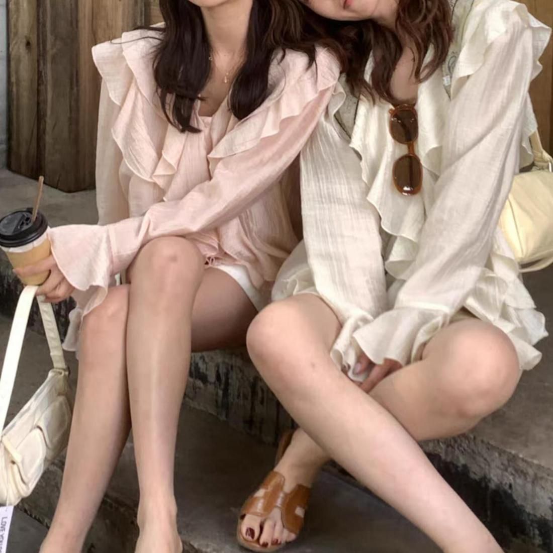 一部即納☆Airy frill chiffon blouse