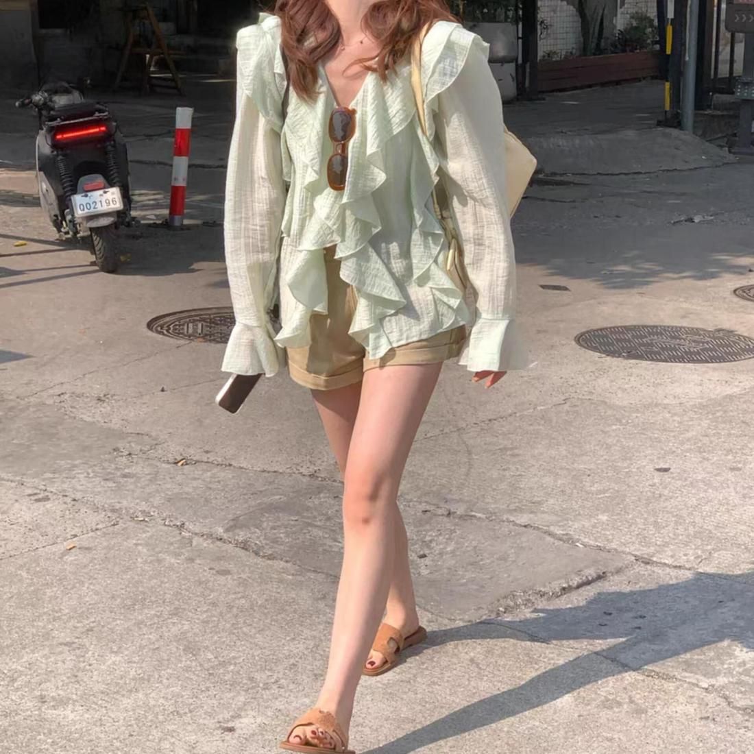 一部即納☆Airy frill chiffon blouse
