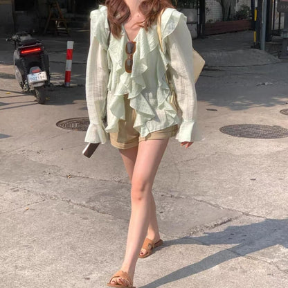 一部即納☆Airy frill chiffon blouse