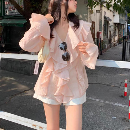 一部即納☆Airy frill chiffon blouse