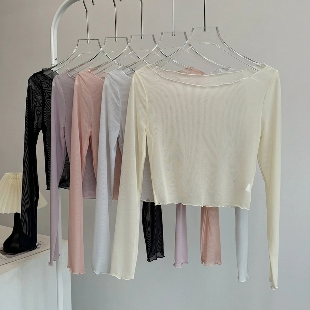 Mesh cropped tops set