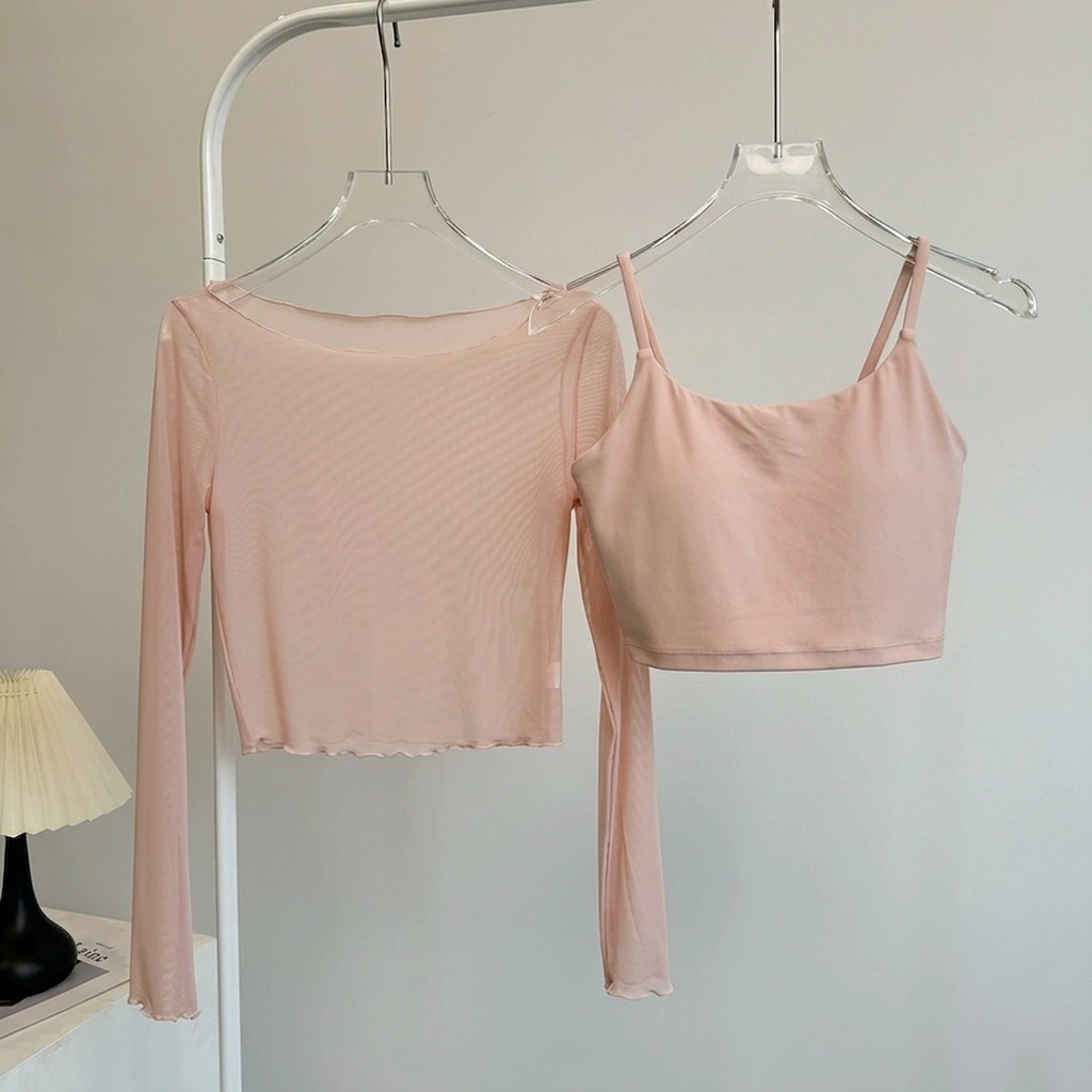 Mesh cropped tops set