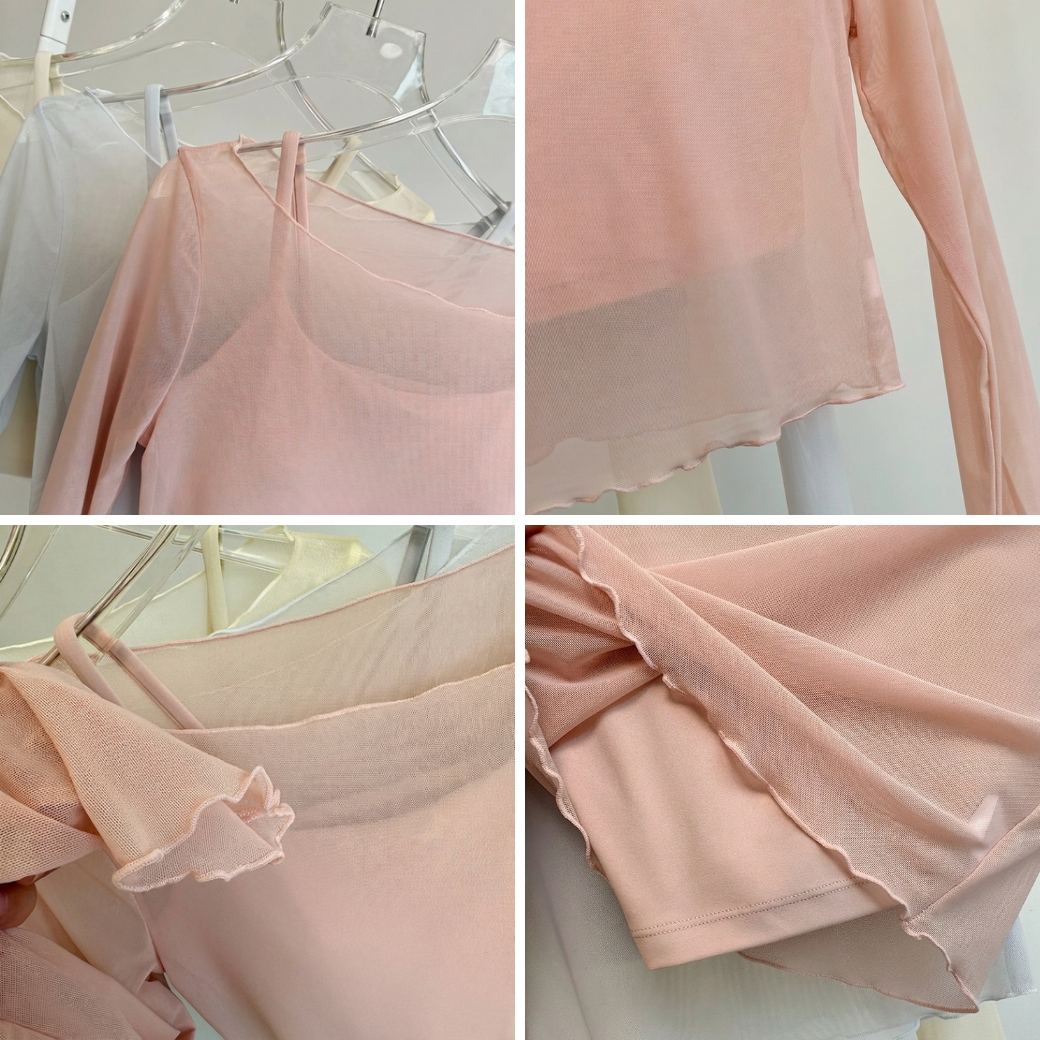 Mesh cropped tops set