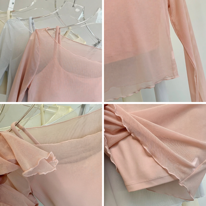 Mesh cropped tops set