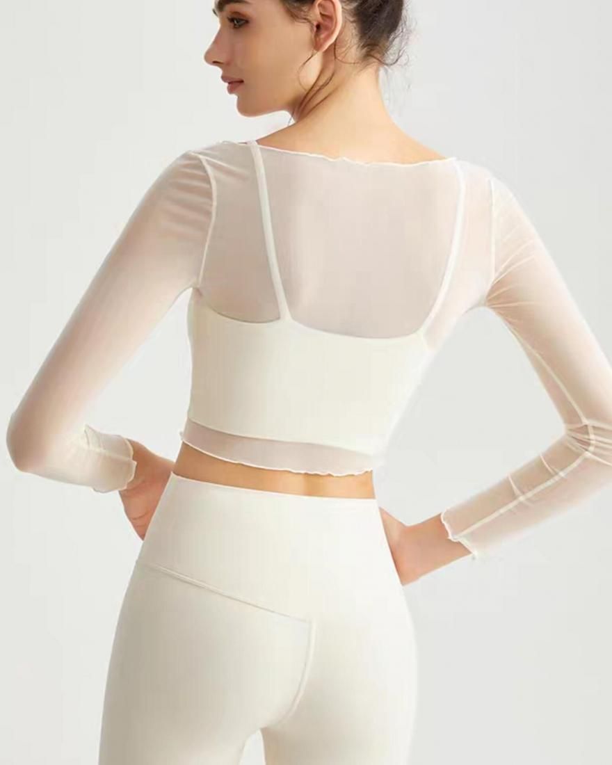Mesh cropped tops set