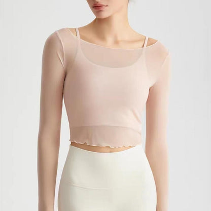 Mesh cropped tops set