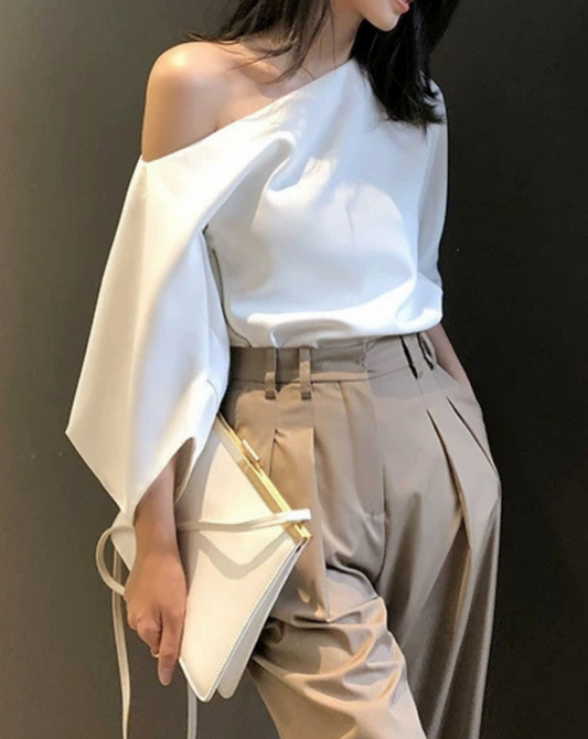 One-Shoulder Zip Detail Top