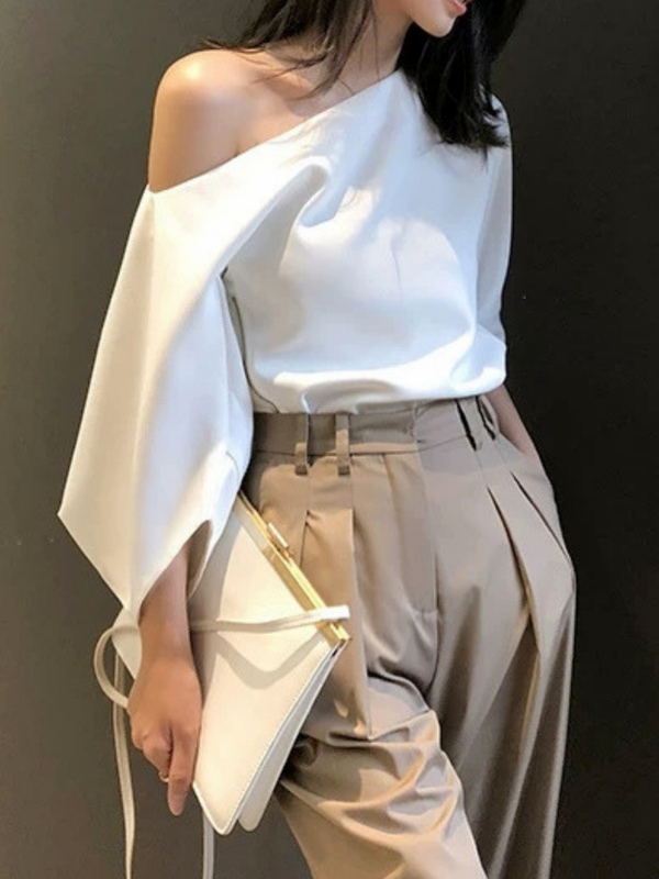 One-Shoulder Zip Detail Top