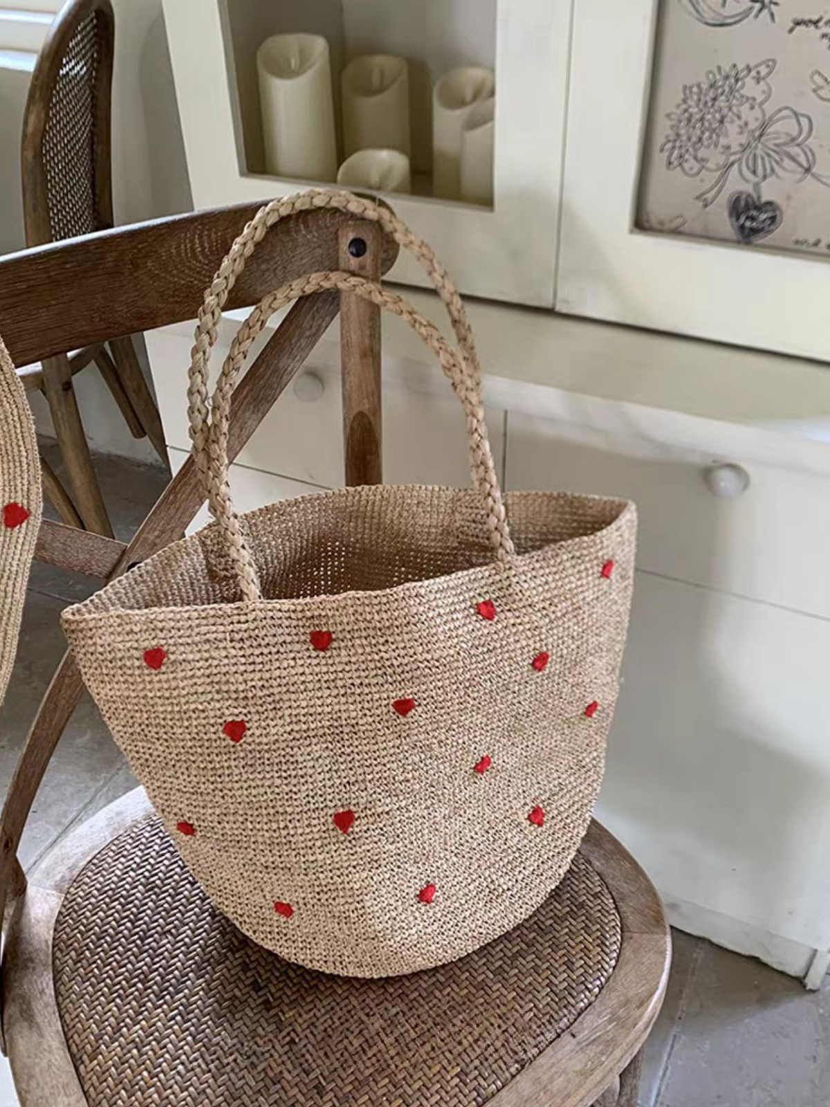 Heart Raffia Bag
