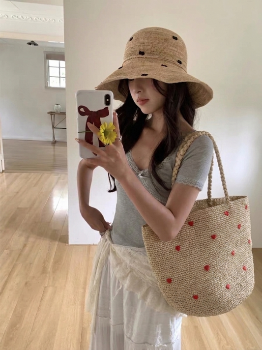 Heart Raffia Bag