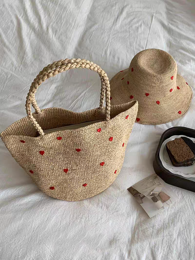 Heart Raffia Bag