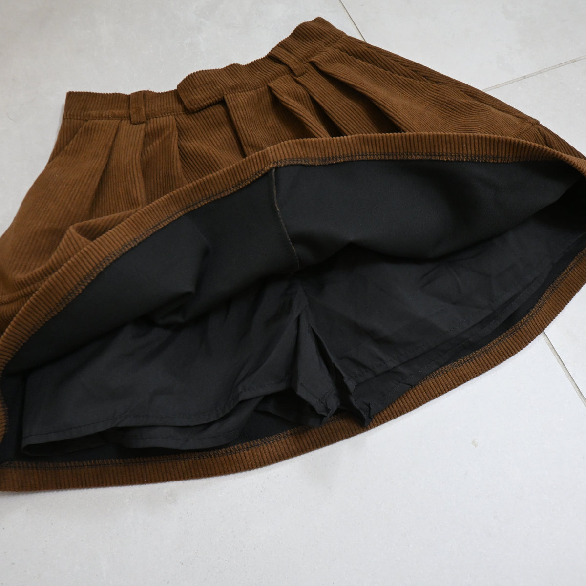 Corduroy Tuck Flare Mini Skirt