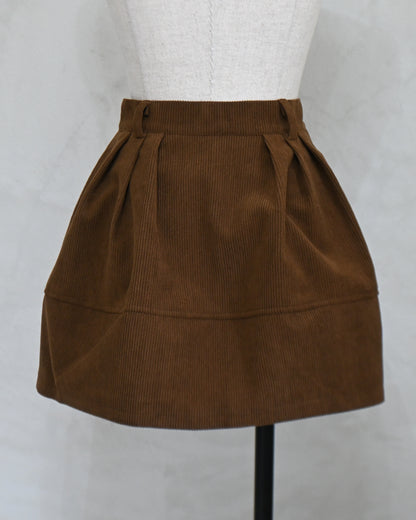 Corduroy Tuck Flare Mini Skirt