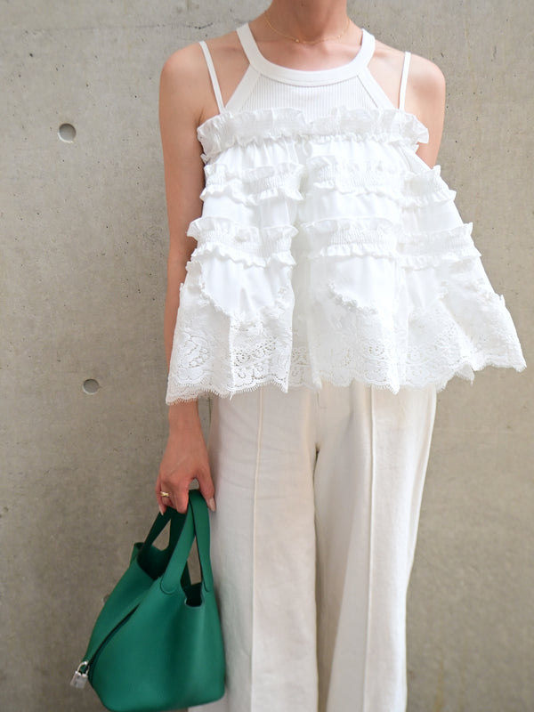 【即納】Tiered lace frill camisole tops