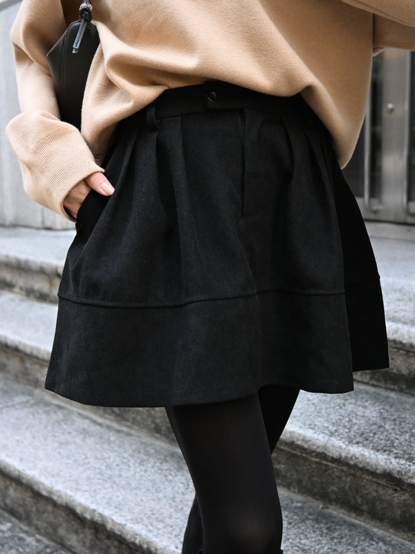 Corduroy Tuck Flare Mini Skirt