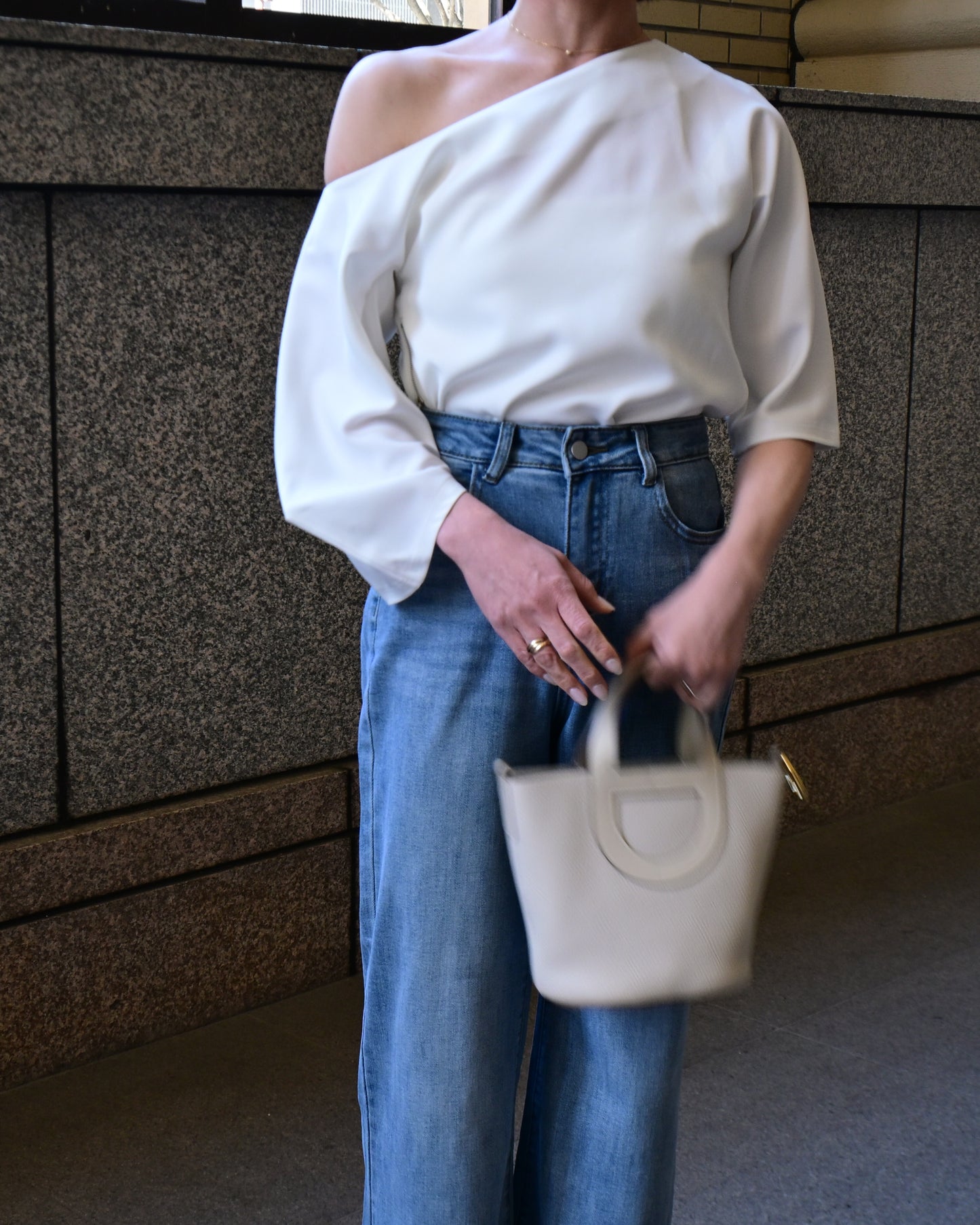 One shoulder Blouse+Denim Set