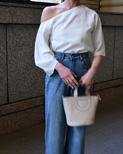 One shoulder Blouse+Denim Set
