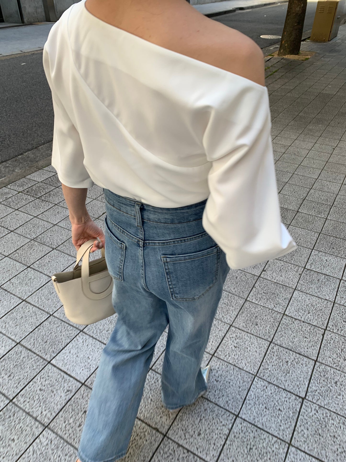 One shoulder Blouse+Denim Set