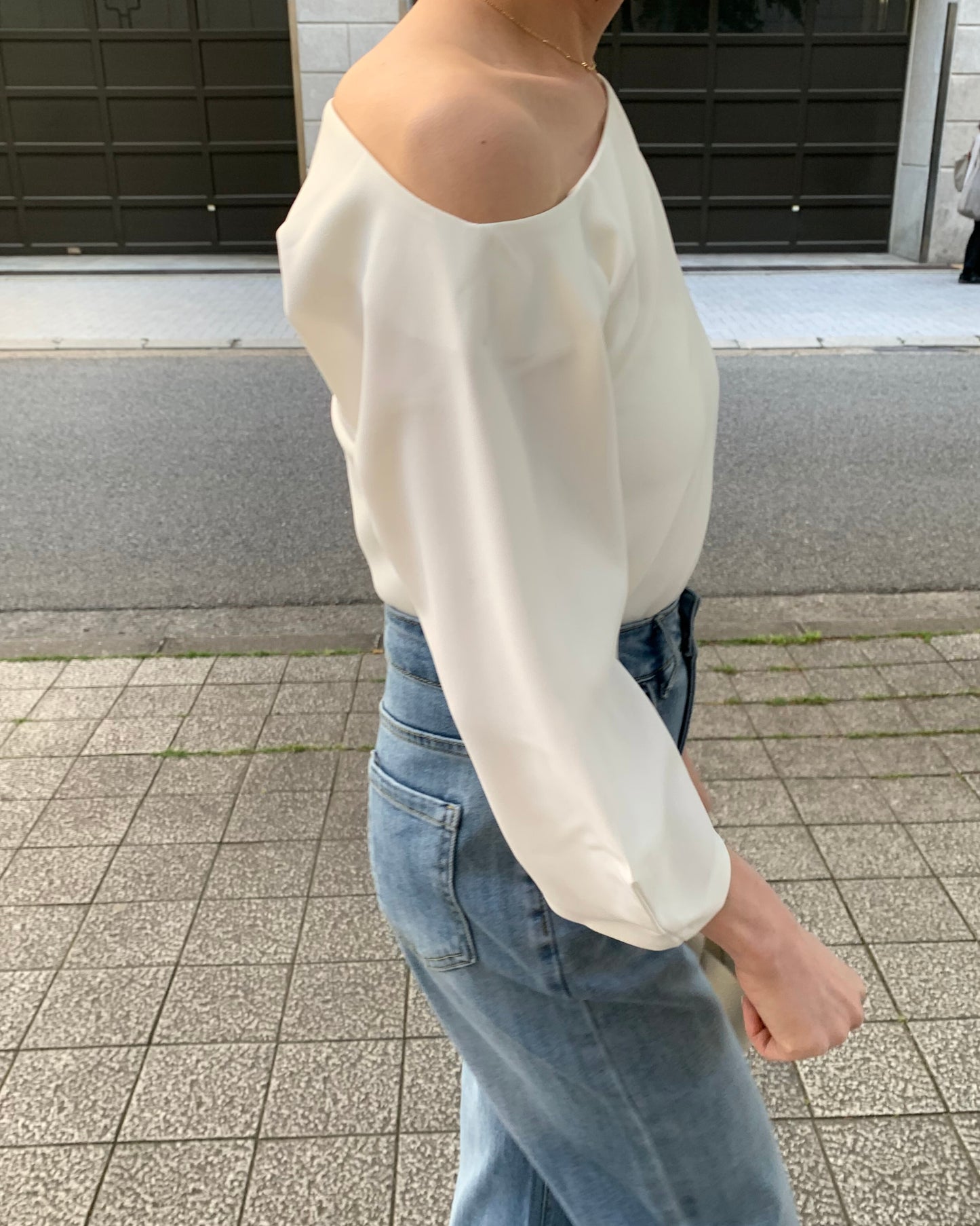 One shoulder Blouse+Denim Set