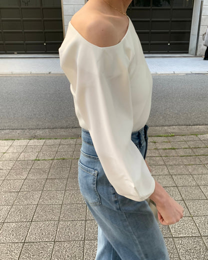 One shoulder Blouse+Denim Set