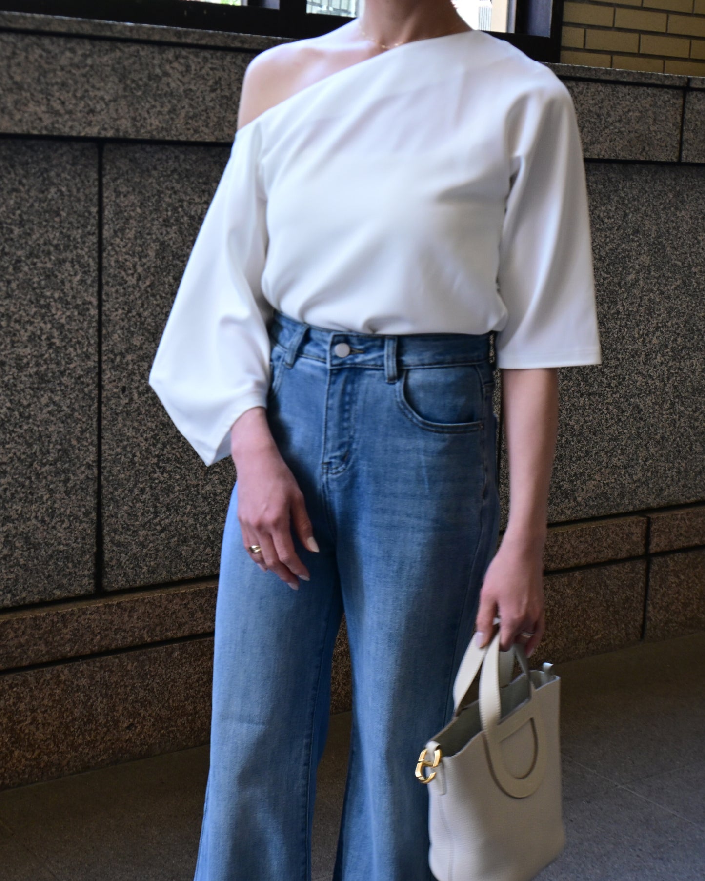 One shoulder Blouse+Denim Set