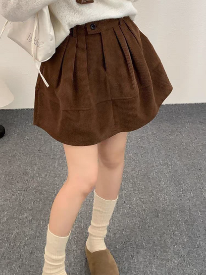 Corduroy Tuck Flare Mini Skirt