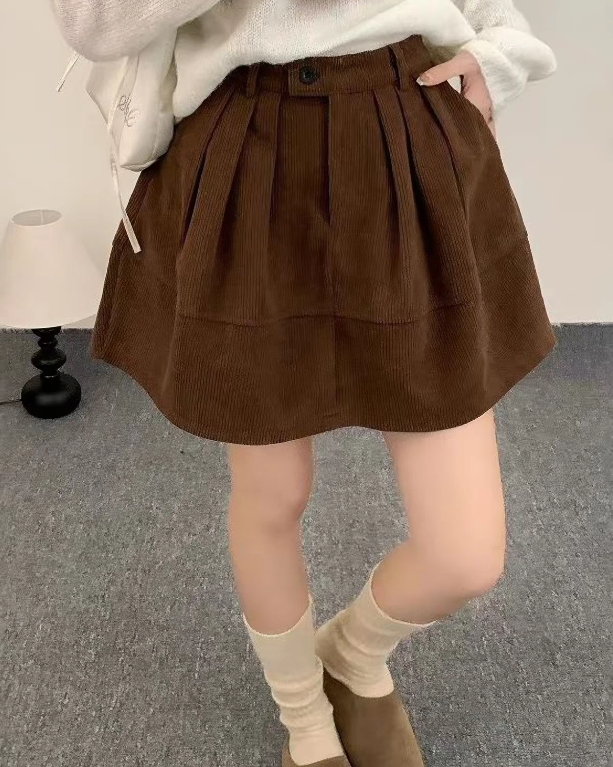 Corduroy Tuck Flare Mini Skirt