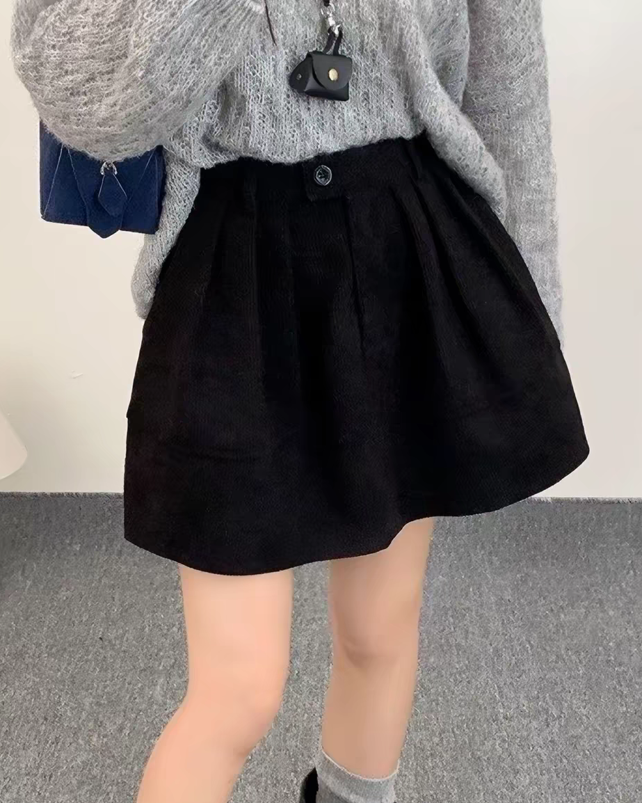 Corduroy Tuck Flare Mini Skirt